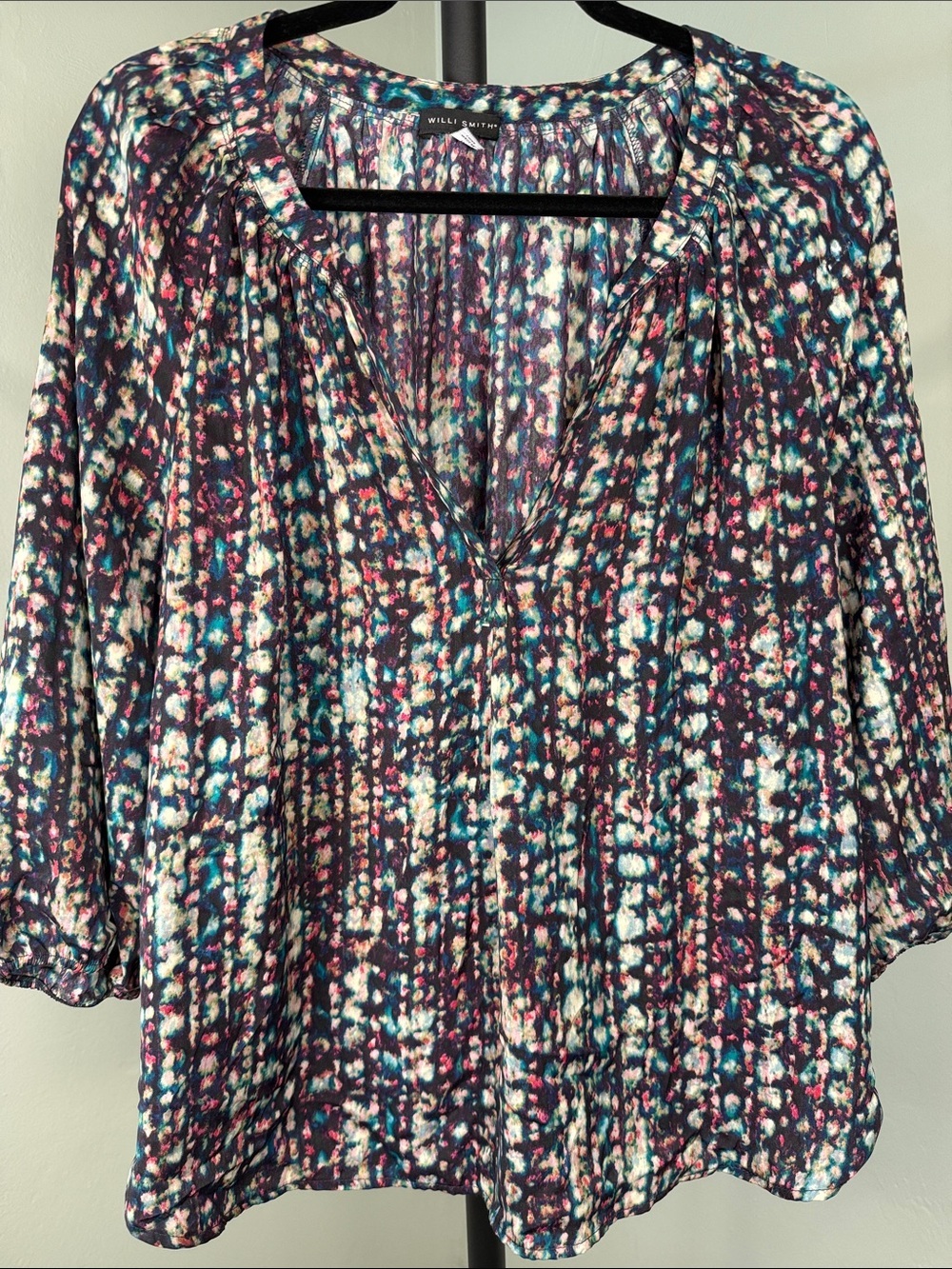Vintage Willi Smith Feminine Multicolor Printed VNeck Peasant Blouse Size Medium